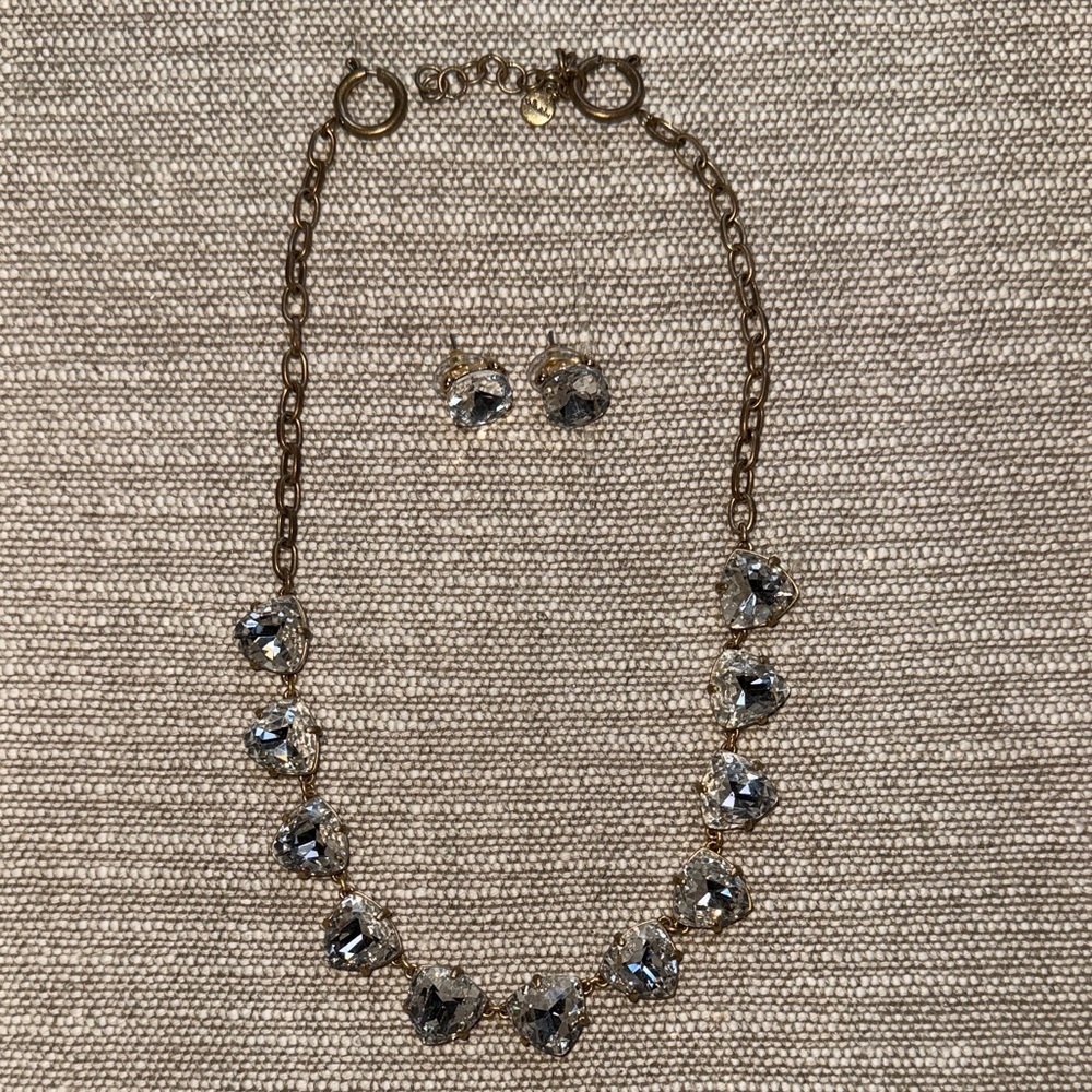 Stella and Dot Somerville Elegant Vintage Gold & Crystal Necklace & Earring Set